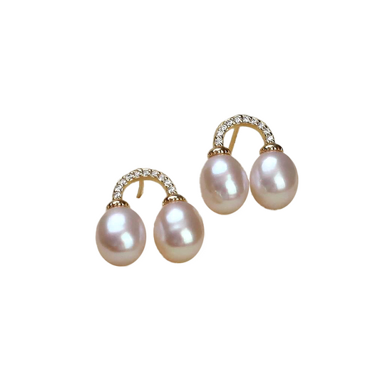 Freshwater Double Bead U-shaped Earrings