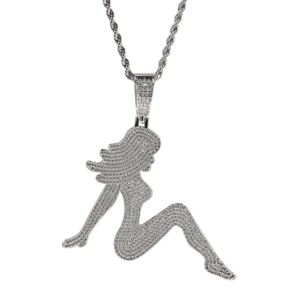 Iced out Sexy Lady Pendant Necklace