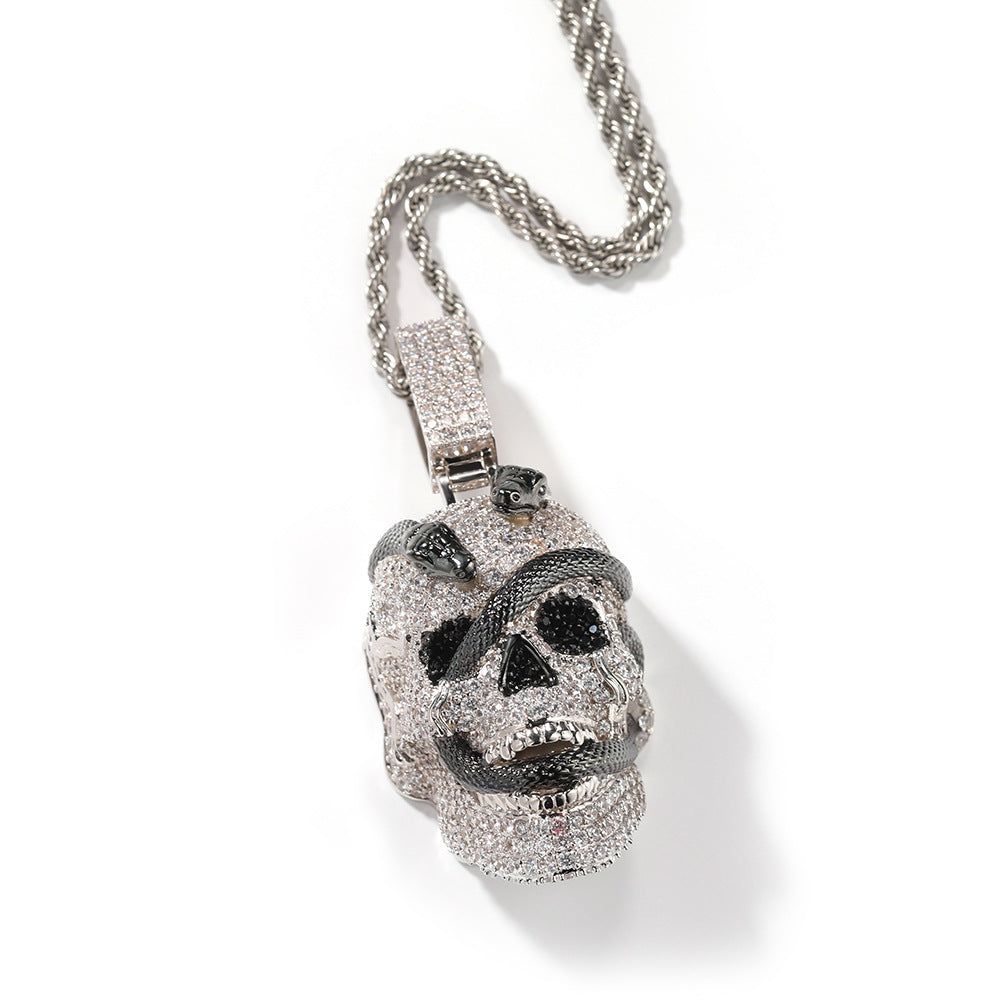 Dripping Snake Around Skull Pendant Necklace