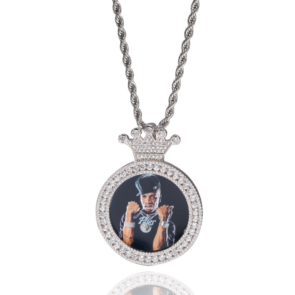 Custom Photo Crown Pendant Necklace