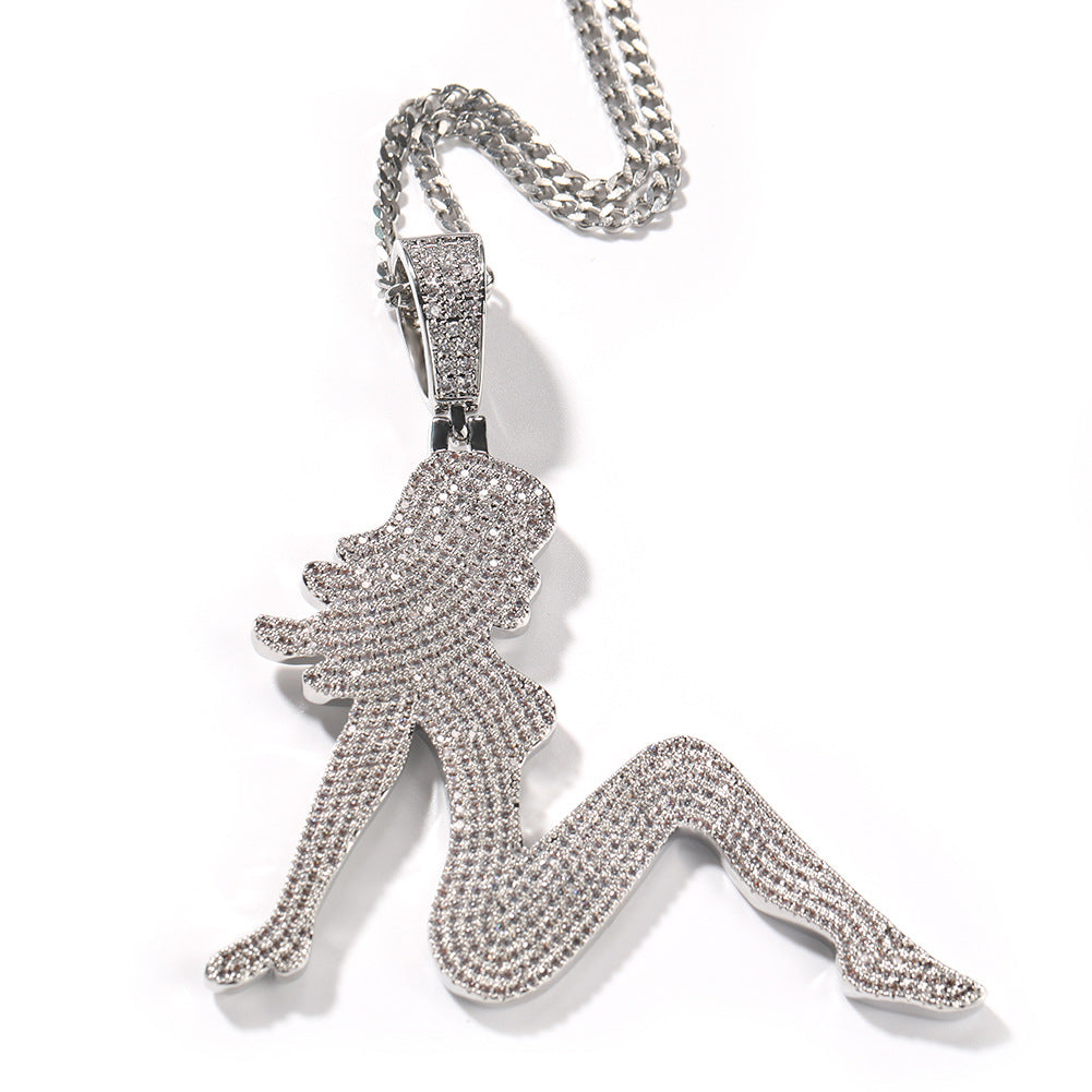 Iced out Sexy Lady Pendant Necklace