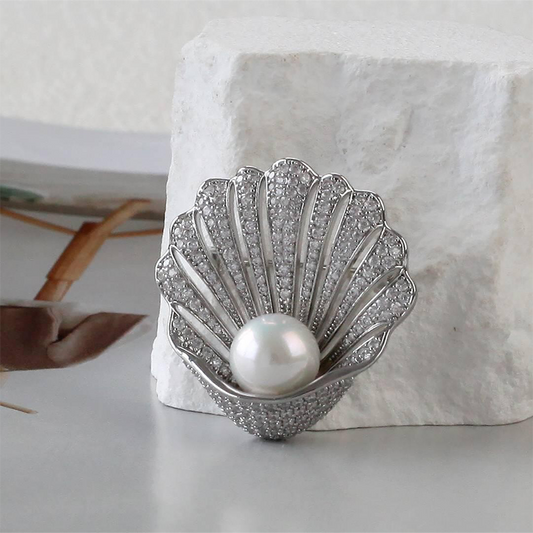 Freshwater white pearl Alloy Sliver Shell Brooch