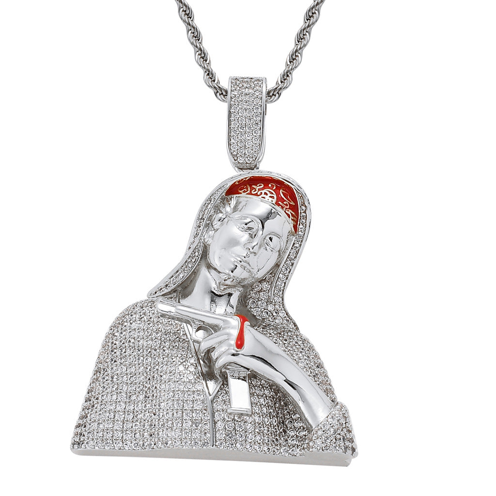 Mary Hold Blood Gun Pendant Necklace