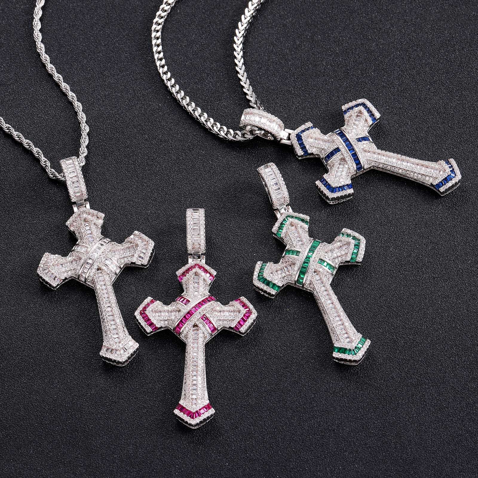 Iced Out Cross Pendant Necklace 4 Colors