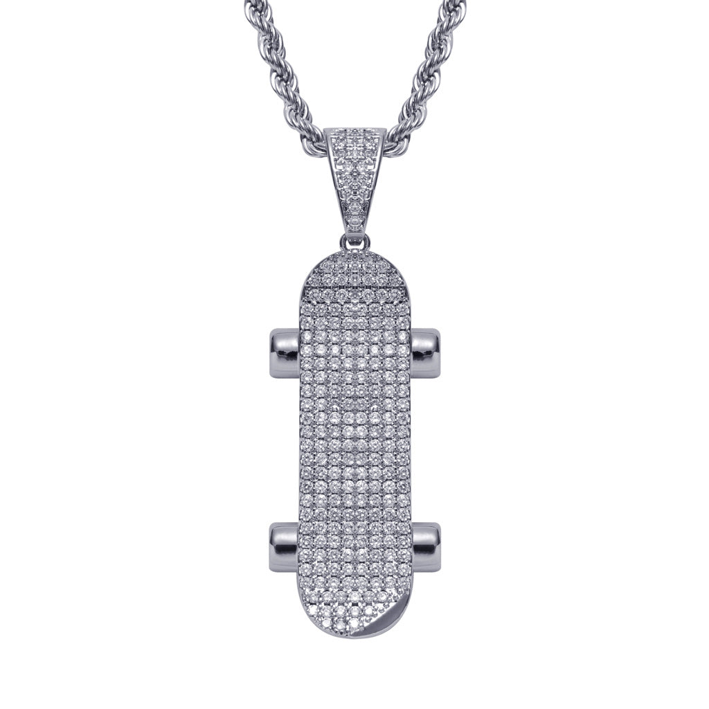 Iced Out Skateboard Pendant Necklace