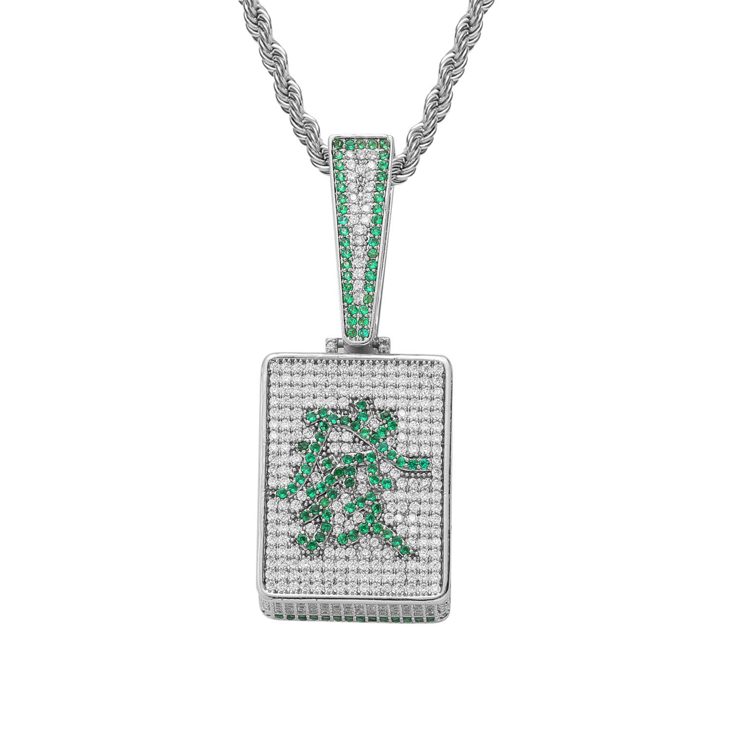 Mahjong Green Dragon Pendant Necklace