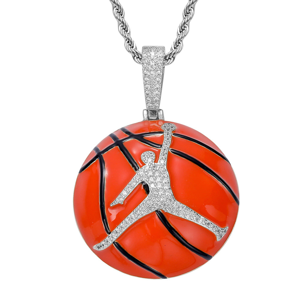 Men's/kids' Dribbling Basketball Shaped Pendant Necklace