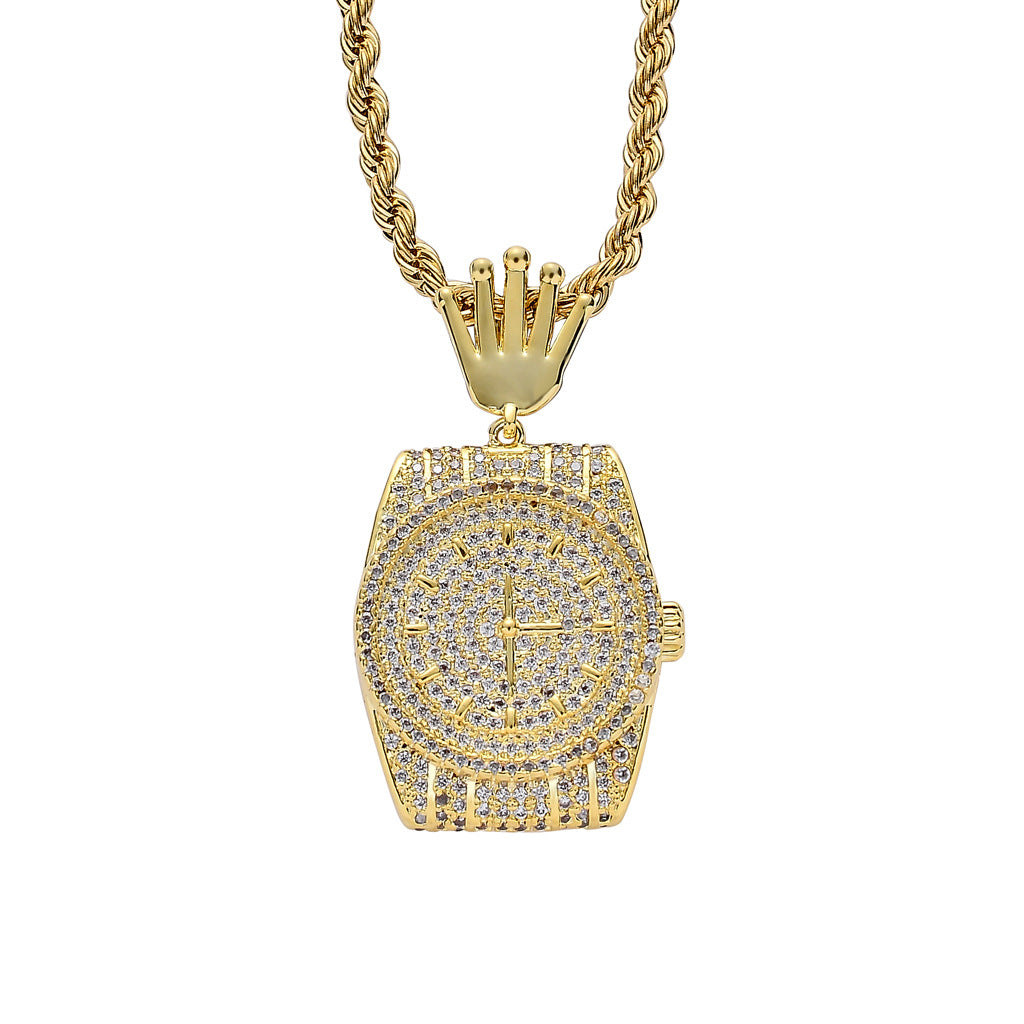 Iced Out Watch Pendant Necklace