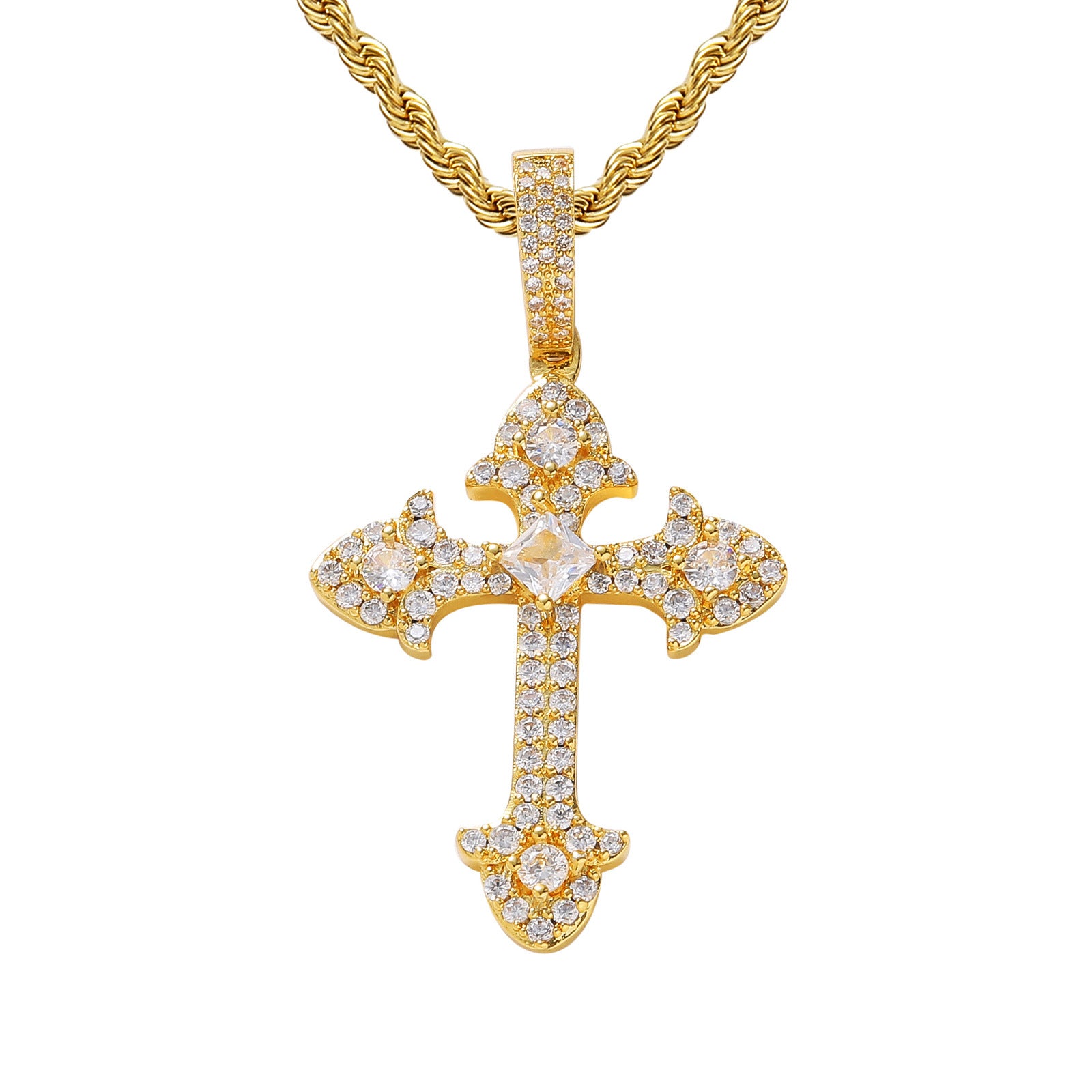 Iced Out Cross Pendant Necklace 3 Colors