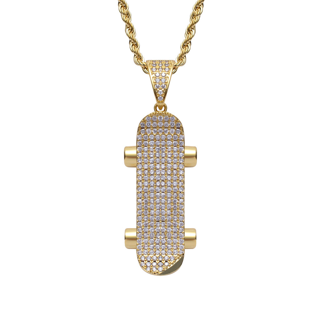 Iced Out Skateboard Pendant Necklace