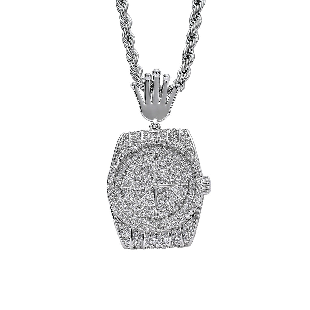 Iced Out Watch Pendant Necklace