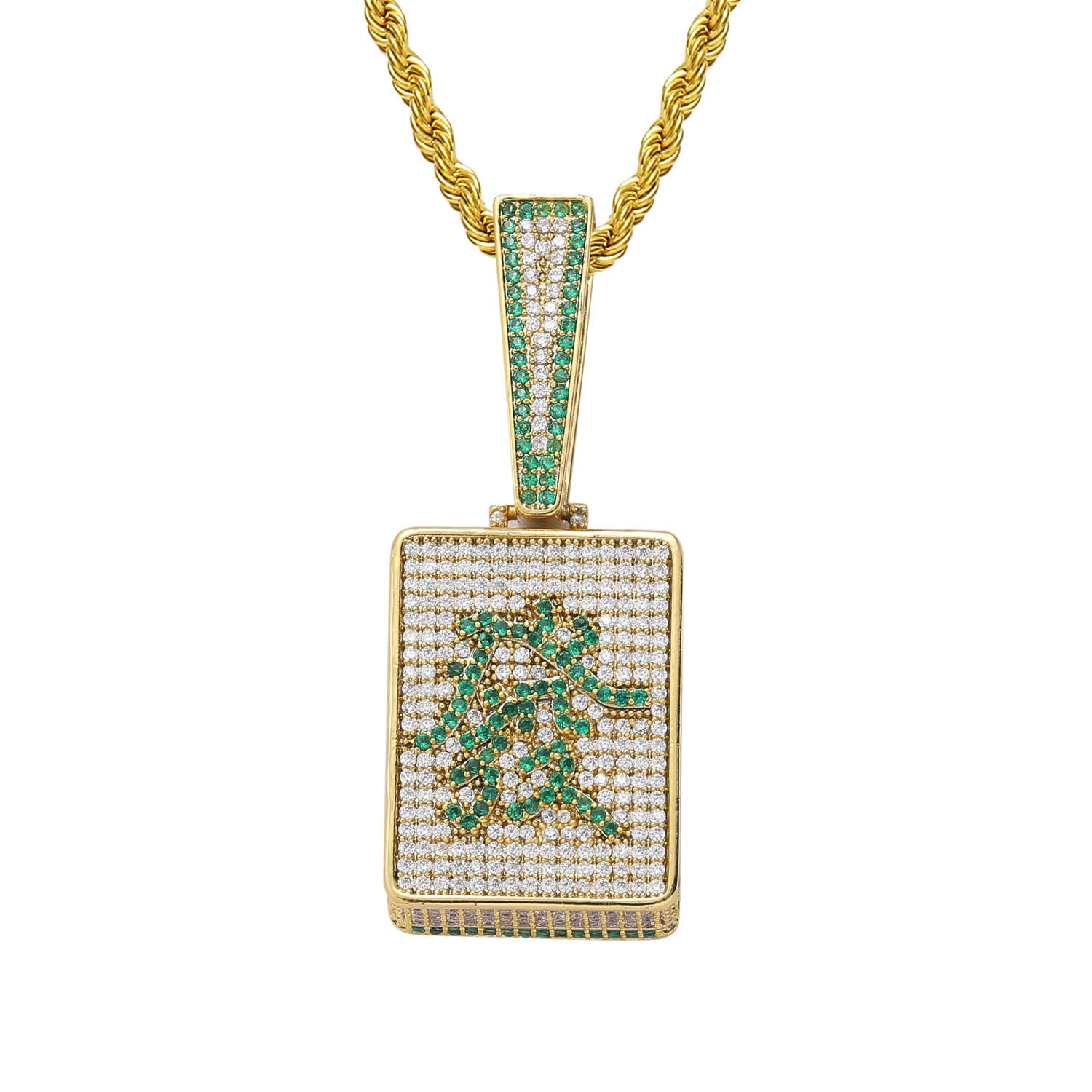 Mahjong Green Dragon Pendant Necklace